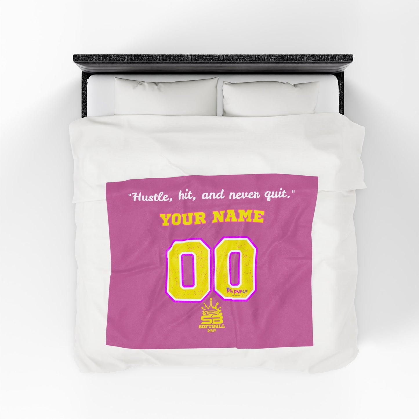 Personalized Velveteen Plush Blanket - 'Hustle, Hit, and Never Quit' Motivational Throw