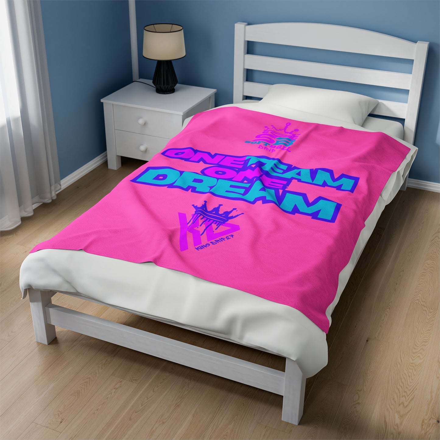 Softball Team Velveteen Plush Blanket - One Team One Dream