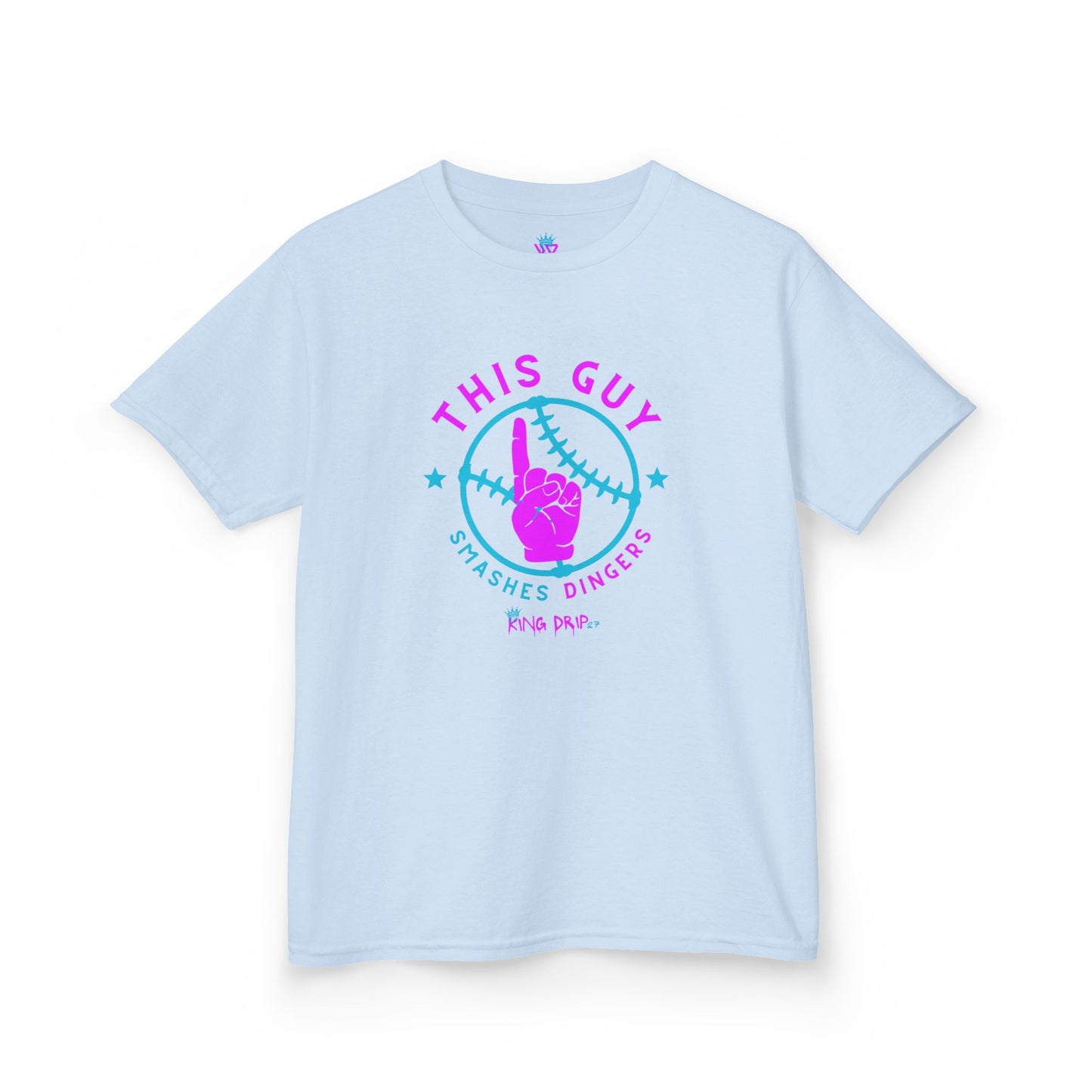 Kids Baseball Theme Tee King Drip 27 - "This Guy Smashes Dingers" T-Shirt