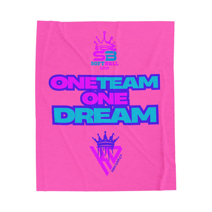 Softball Team Velveteen Plush Blanket - One Team One Dream