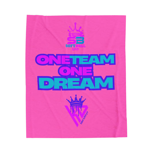 Softball Team Velveteen Plush Blanket - One Team One Dream