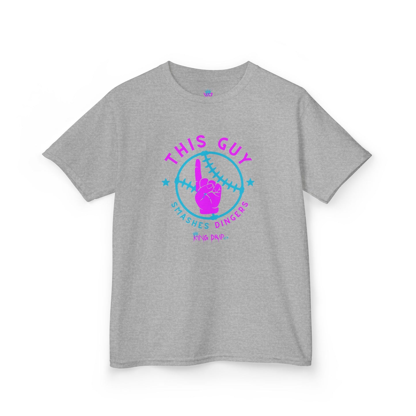 Kids Baseball Theme Tee King Drip 27 - "This Guy Smashes Dingers" T-Shirt