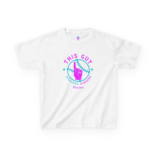 Kids Baseball Theme Tee King Drip 27 - "This Guy Smashes Dingers" T-Shirt