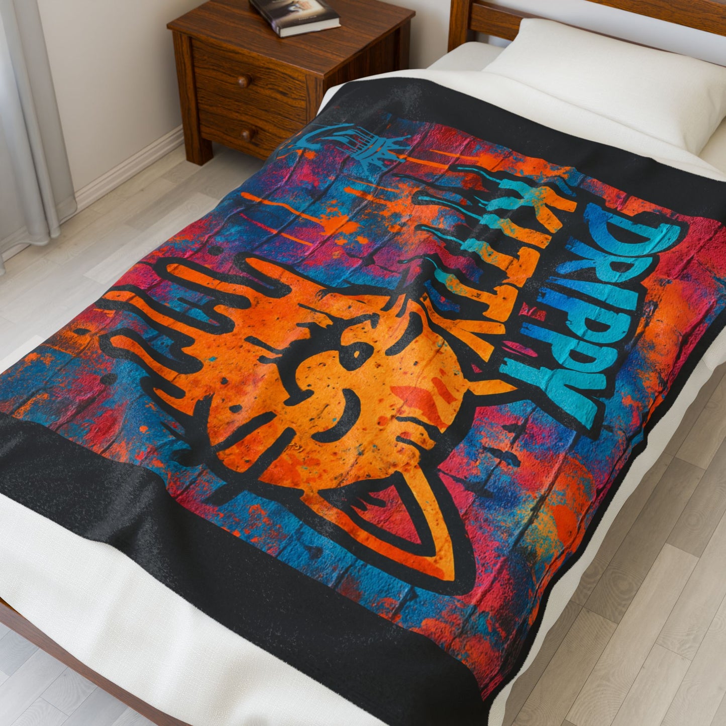 King Drip 27 Bleacher Blankets "Drippy Kitty" Blanket Colorful Cat Art Throw for Cozy Comfort