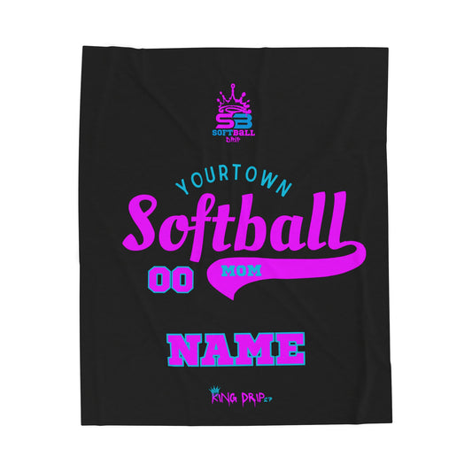 Customized Softball Mom Velveteen Blanket - Cozy & Personalized Gift