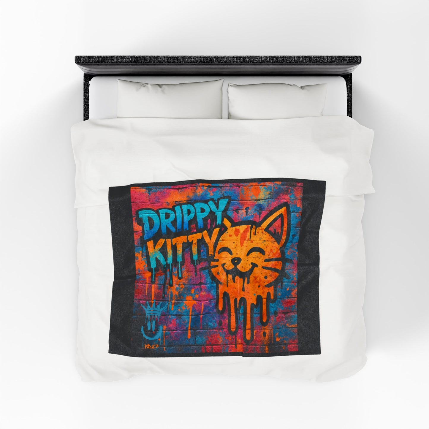 King Drip 27 Bleacher Blankets "Drippy Kitty" Blanket Colorful Cat Art Throw for Cozy Comfort