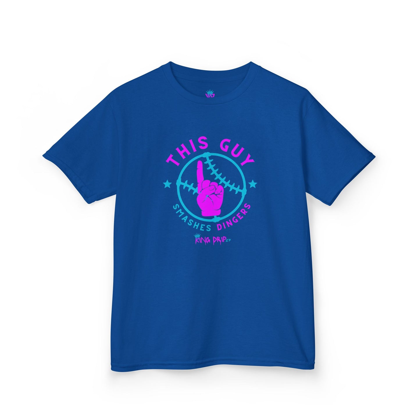 Kids Baseball Theme Tee King Drip 27 - "This Guy Smashes Dingers" T-Shirt