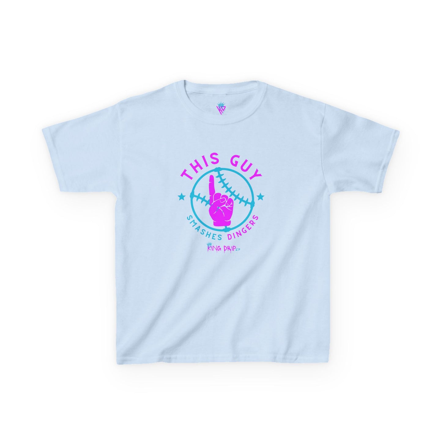 Kids Baseball Theme Tee King Drip 27 - "This Guy Smashes Dingers" T-Shirt