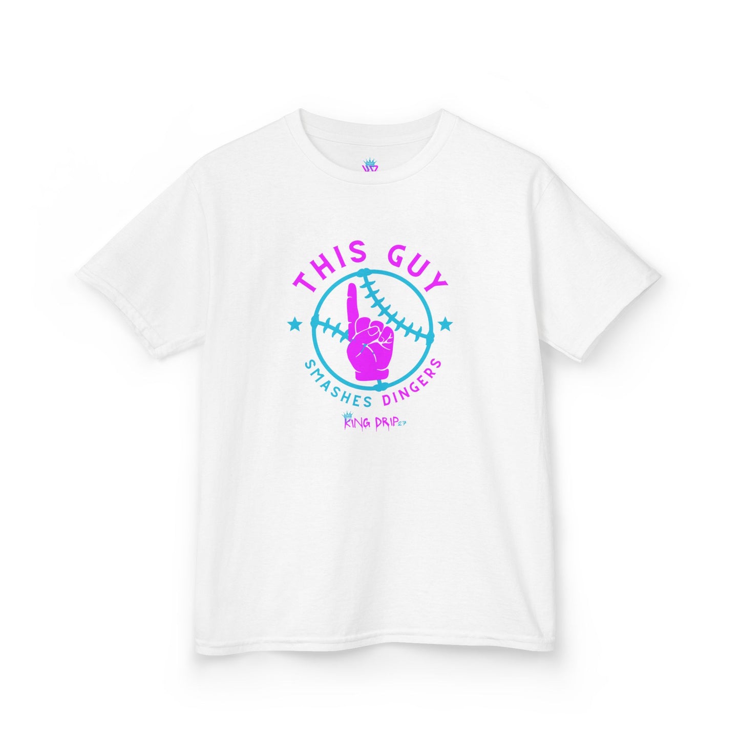 Kids Baseball Theme Tee King Drip 27 - "This Guy Smashes Dingers" T-Shirt