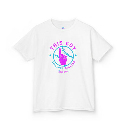 Kids Baseball Theme Tee King Drip 27 - "This Guy Smashes Dingers" T-Shirt