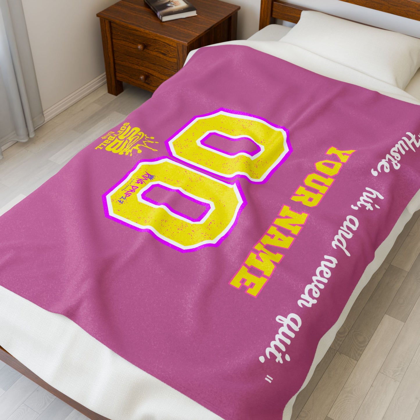 Personalized Velveteen Plush Blanket - 'Hustle, Hit, and Never Quit' Motivational Throw