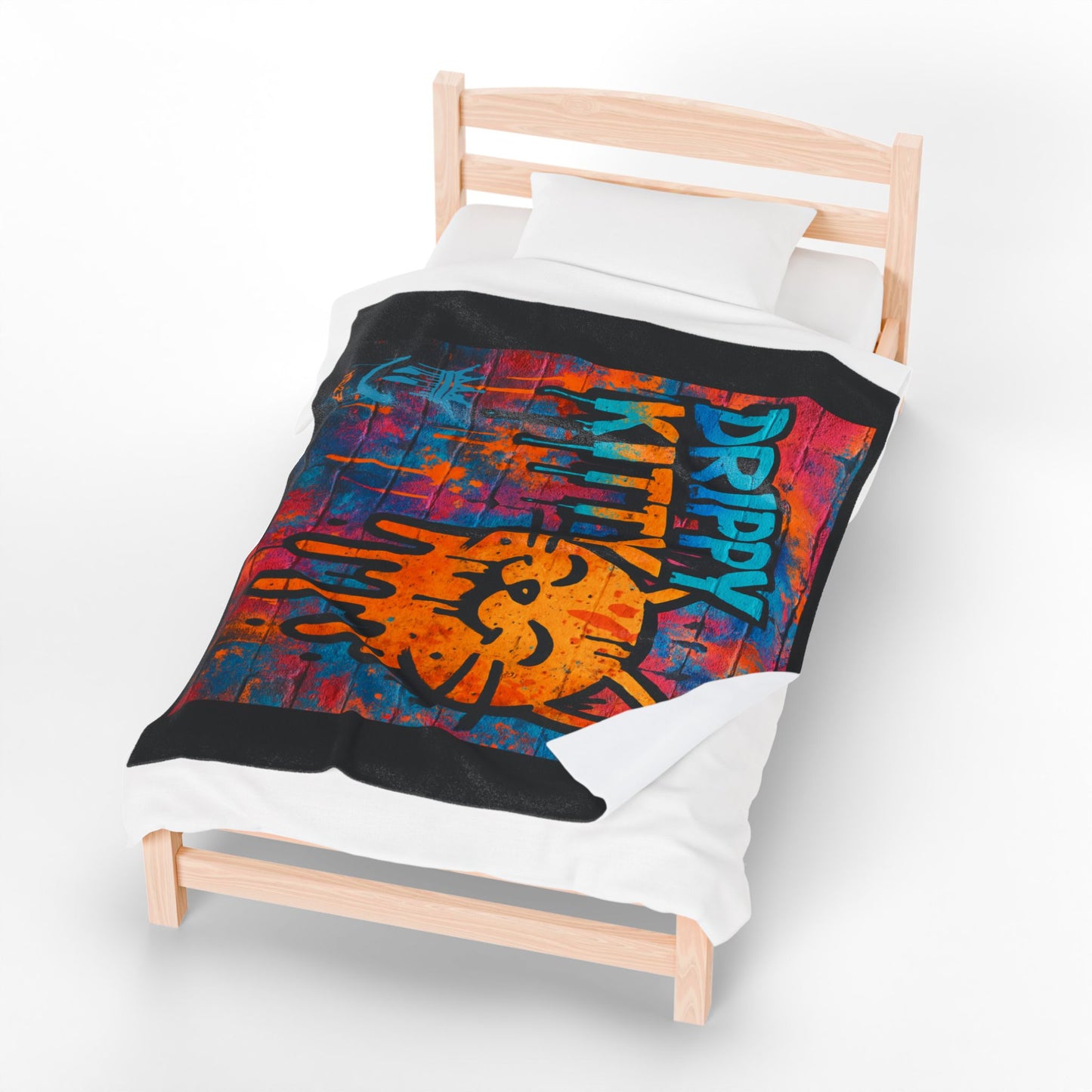 King Drip 27 Bleacher Blankets "Drippy Kitty" Blanket Colorful Cat Art Throw for Cozy Comfort