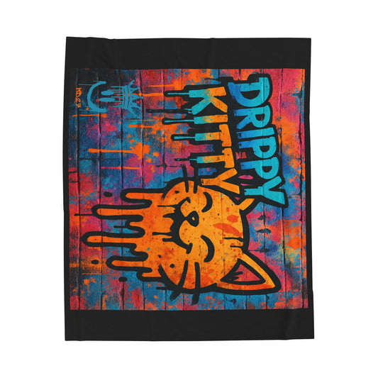 King Drip 27 Bleacher Blankets "Drippy Kitty" Blanket Colorful Cat Art Throw for Cozy Comfort